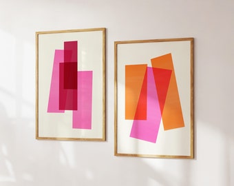 Wall Art Hot Pink and Orange Abstract Print Set of 2 Hot Pink Poster, Trendy Art Set Wall Decor Bedroom Abstract Art Digital Download