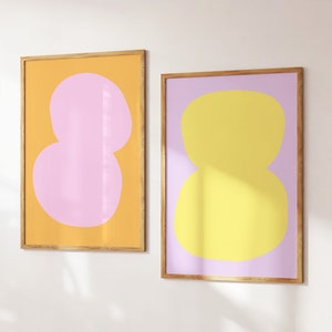 Pink and Orange Wall Art Abstract Print Set of 2 Hot Pink Poster Retro Trendy Art Set Colourful College Apartment Decor Digital Download