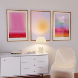 Positive Aura Poster Set of 3 Hot Pink Orange Gradient Wall Art Trendy Wall Art Set Colourful College Apartment Decor Digital Download Set
