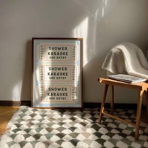 Shower Karaoke Ticket Print Blue Bathroom Retro Cream Aesthetic Shower Singing Funny Wall Art Vintage Trendy Home Decor Physical Print image 7