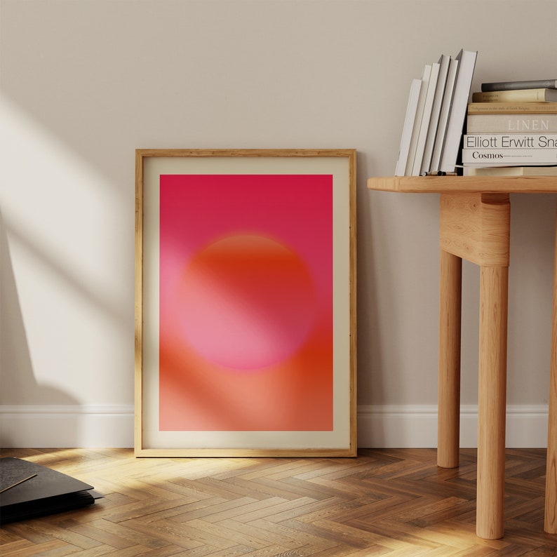 Arte mural en rosa intenso y naranja, impresión giclée abstracta, arte abstracto rosa intenso, arte mural moderno, arte mural abstracto rosa claro y naranja. imagen 1