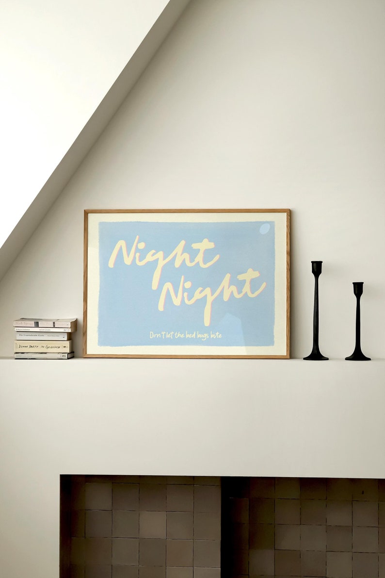 Impression horizontale nuit nuit jolie chambre art mural bleu bébé pastel affiche tendance rétro esthétique chambre d'enfants décoration impression physique image 2