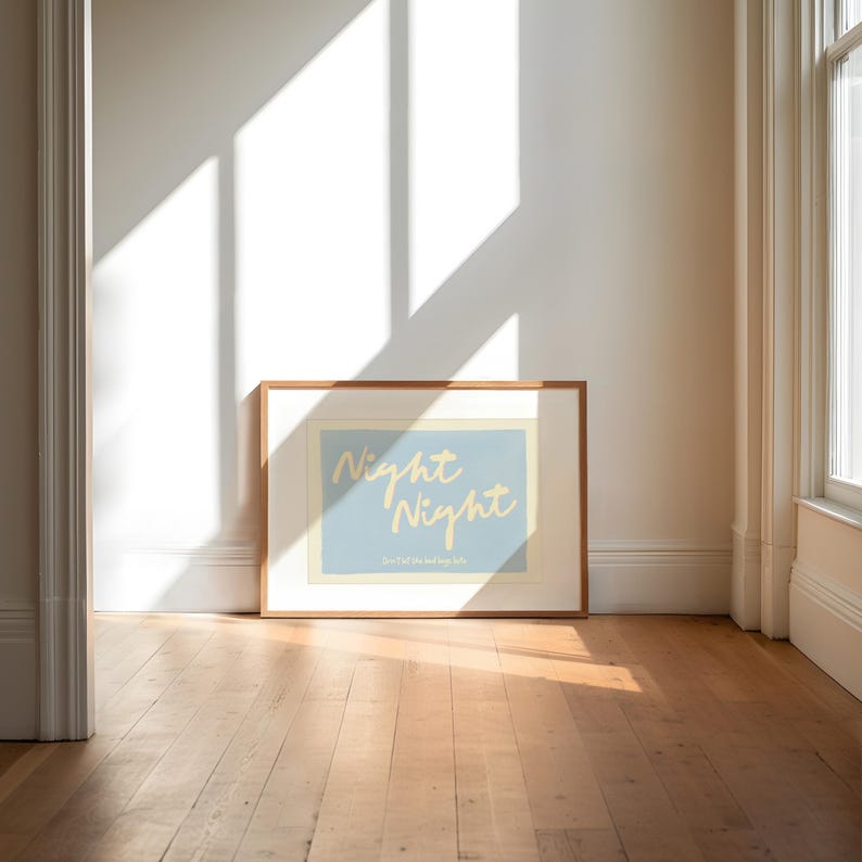 Impression horizontale nuit nuit jolie chambre art mural bleu bébé pastel affiche tendance rétro esthétique chambre d'enfants décoration impression physique image 5