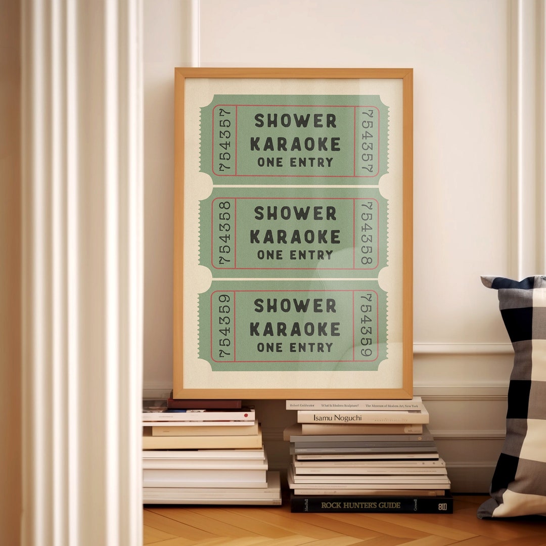 Shower Karaoke Ticket Print Bathroom Retro Sage Green Cream Aesthetic ...