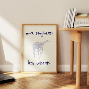 Impresión artística de espaguetis, arte de pared retro de moda, póster giclée, póster con cita estética, impresión de pasta, decoración de pared de cocina, decoración de apartamento universitario