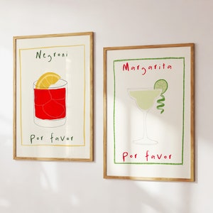 Bar Cart Print Set van 2, Keuken Wall Art Cocktail Trendy Retro Prints, Limoncello Poster Negroni Keuken Print Home Decor Digitale Download