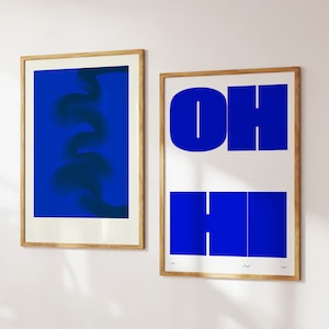 Electric Blue Print Set OH HI Funky Art Typografie Print Hellblau Trendy Retro Poster Home Dekor Mid Century Modern Art Digital Download