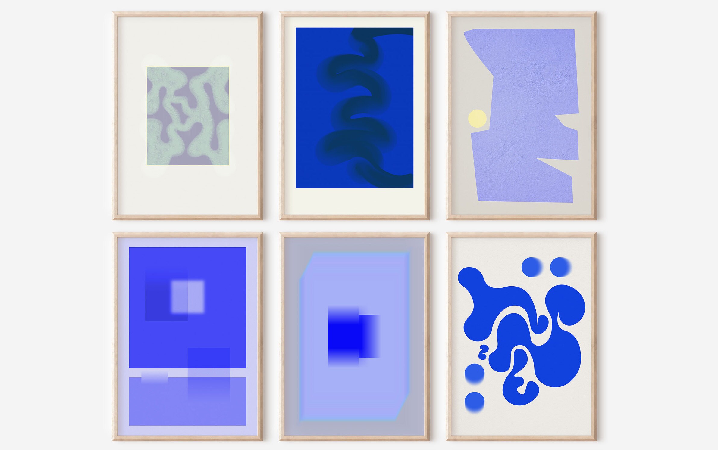 Set of 6 Blue Abstract Prints Geometric Colorful Wall Decor Art Set ...