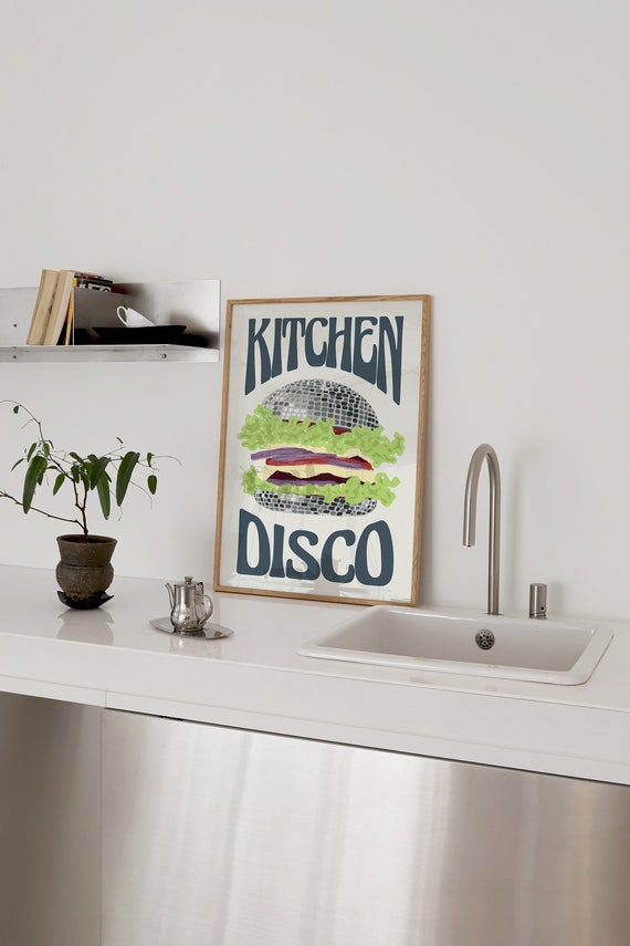 Kitchen Disco Ball Art Print Trendy Retro Wall Art, Aesthetic Kitchen Decor Disco Burger Poster Food Wall Art Home Decor Digital Download