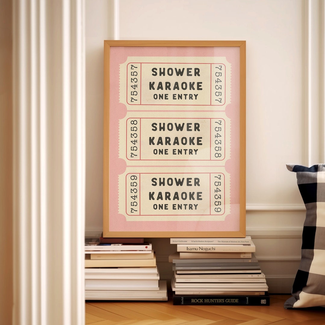 Shower Karaoke Ticket Print Bathroom Retro Pink Cream Aesthetic Shower ...