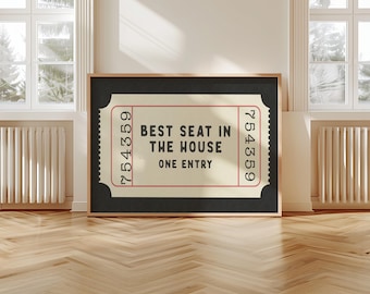 "Gerahmte ""Bester Platz im Haus"" Ticket Horizontale Druck Schwarz Badezimmer Retro Wand Kunst Vintage Trendy."