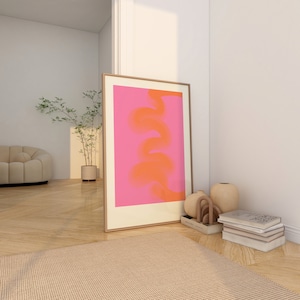 Arte de pared abstracto con degradado rosa, decoración de pared Y2K, póster de moda, arte de pared rosa y naranja, decoración de habitación de apartamento universitario, descarga digital