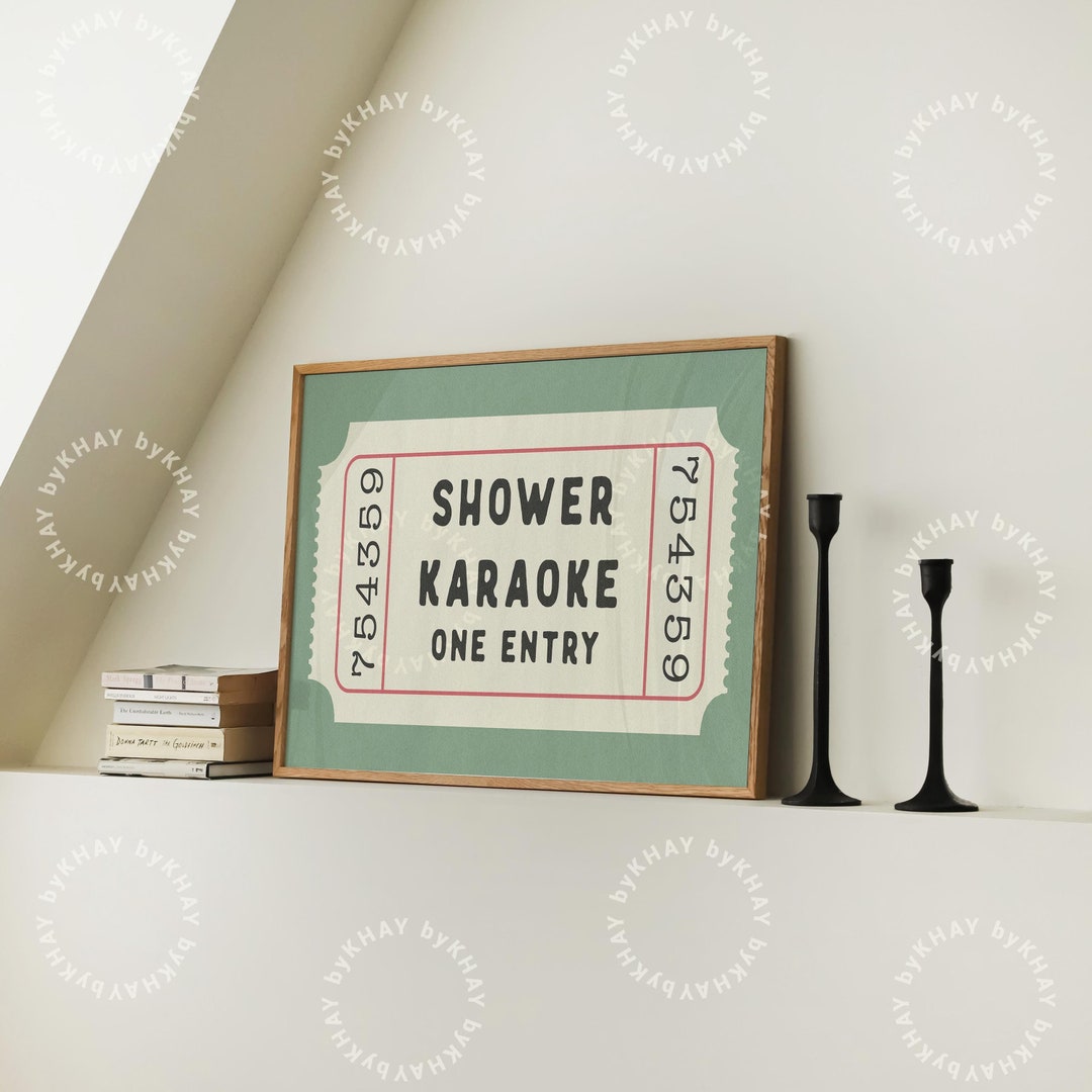 Shower Karaoke Ticket Horizontal Print Bathroom Retro Green Aesthetic ...