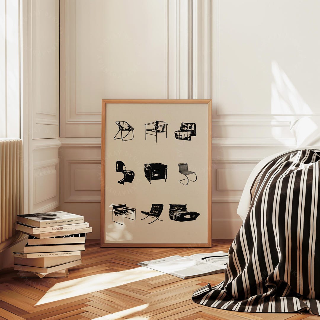 Iconic Chair Poster Retro Bauhaus Wall Art Togo Wassily Mies Van Der ...