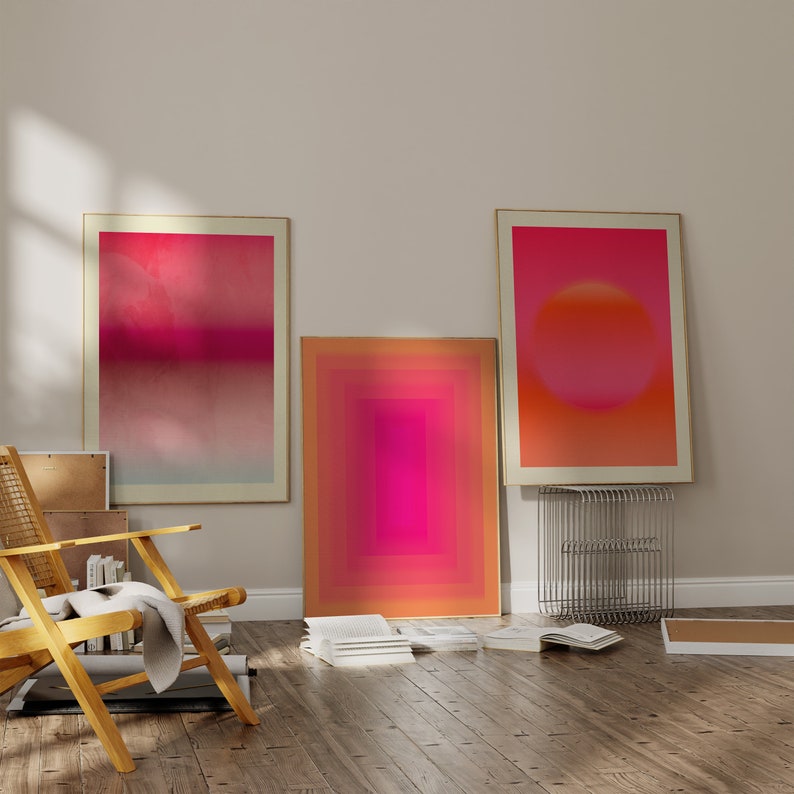 Arte mural en rosa intenso y naranja, impresión giclée abstracta, arte abstracto rosa intenso, arte mural moderno, arte mural abstracto rosa claro y naranja. imagen 10