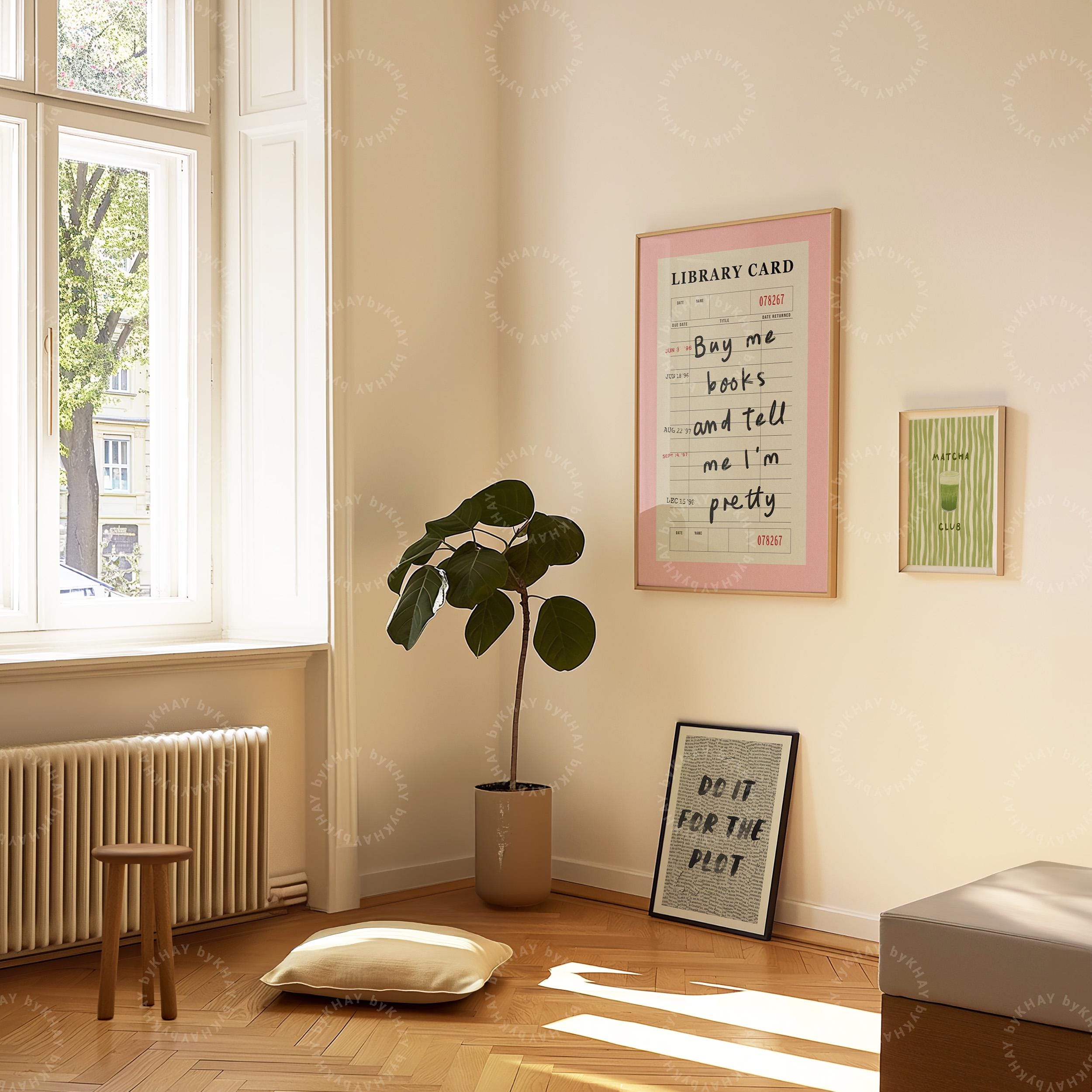 Buy Me Books and Tell Me I'm Pretty Print Pink Library Card Aesthetic Book Lover Wall Art Vintage Bookish Trendy Decor Physical Print