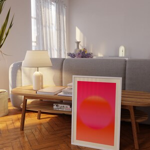 Arte mural en rosa intenso y naranja, impresión giclée abstracta, arte abstracto rosa intenso, arte mural moderno, arte mural abstracto rosa claro y naranja. imagen 4