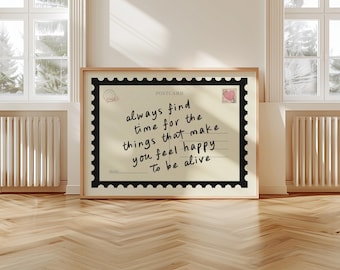 Postal enmarcada «Siempre encuentra tiempo» Impresión horizontal NEGRA Estilo acogedor Moderno Retro Arte de pared positivo