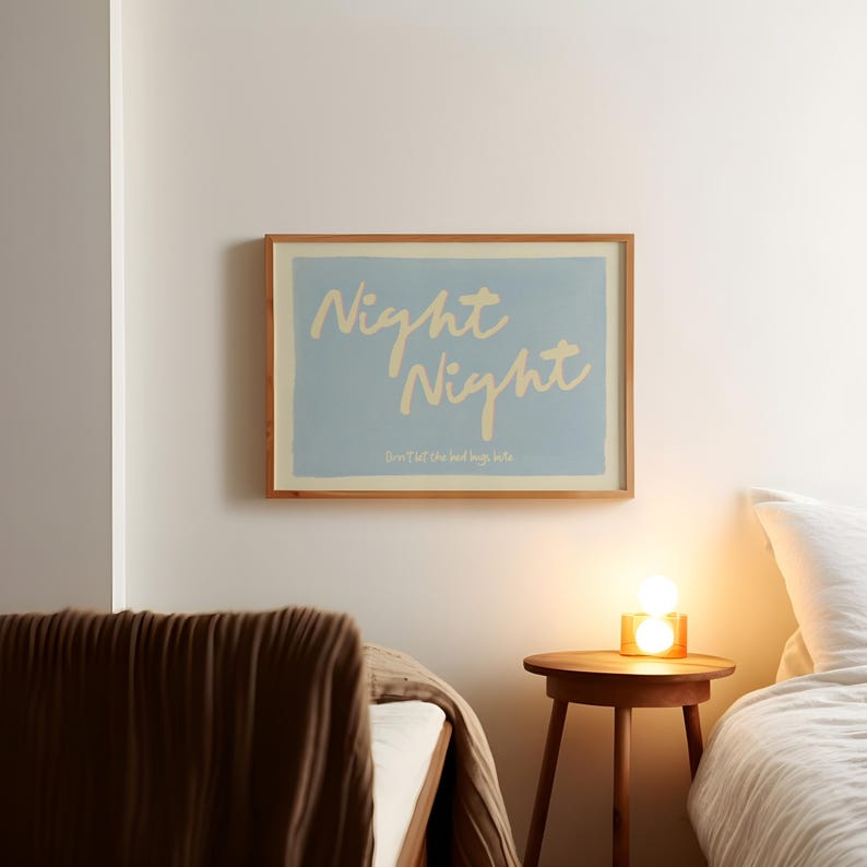 Impression horizontale nuit nuit jolie chambre art mural bleu bébé pastel affiche tendance rétro esthétique chambre d'enfants décoration impression physique image 6