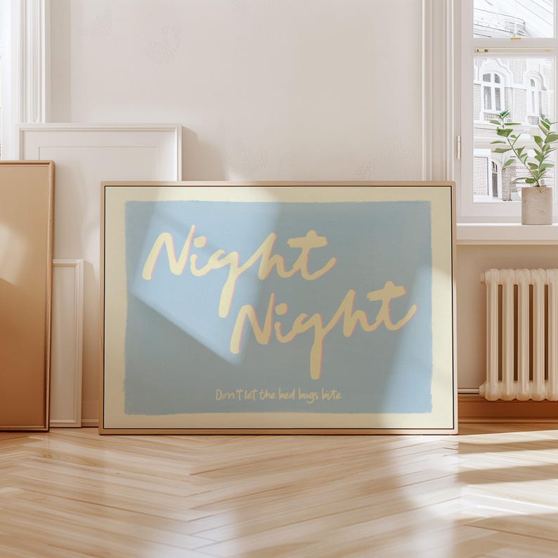 Impression horizontale nuit nuit jolie chambre art mural bleu bébé pastel affiche tendance rétro esthétique chambre d'enfants décoration impression physique image 4