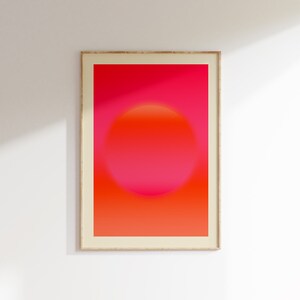 Arte mural en rosa intenso y naranja, impresión giclée abstracta, arte abstracto rosa intenso, arte mural moderno, arte mural abstracto rosa claro y naranja. imagen 3