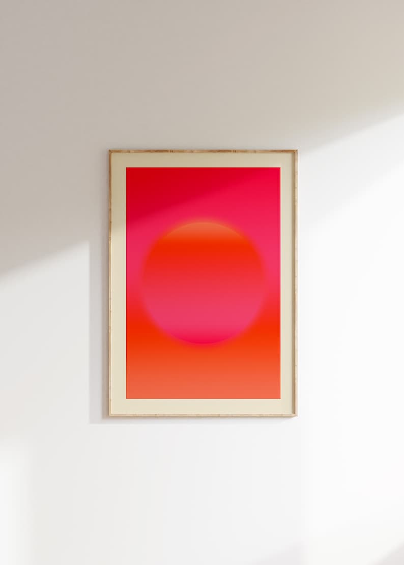 Arte mural en rosa intenso y naranja, impresión giclée abstracta, arte abstracto rosa intenso, arte mural moderno, arte mural abstracto rosa claro y naranja. imagen 3