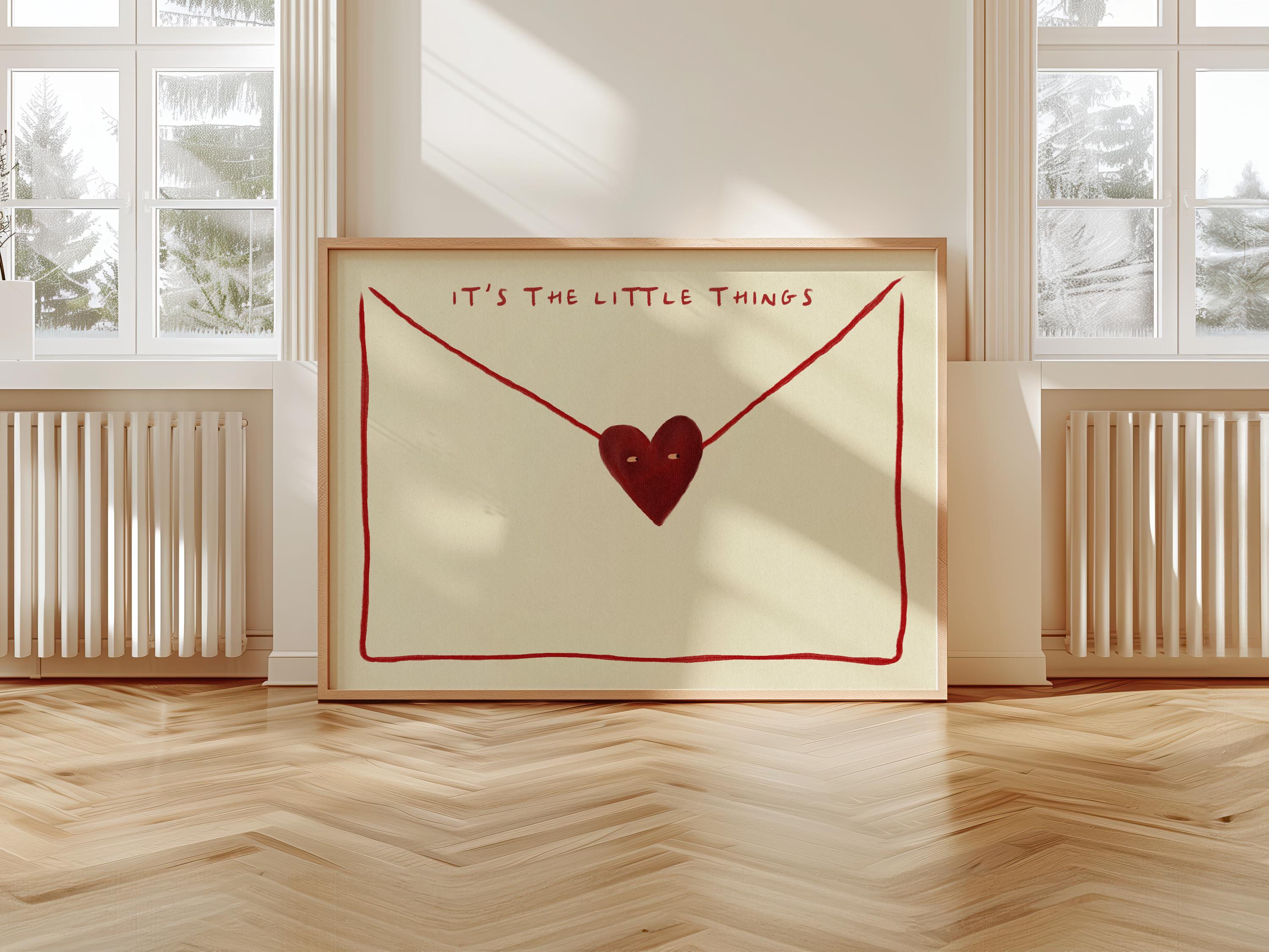 FRAMED It's The Little Things Love Letter Print, Vintage Style Wall Art, Love Quote Aesthetic Decor Cute Bedroom Unique Gift Framed Print