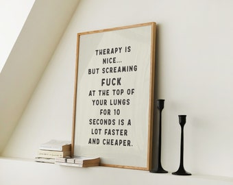 Therapy is Nice Funny Print Mental Health Typography Wall Art Home