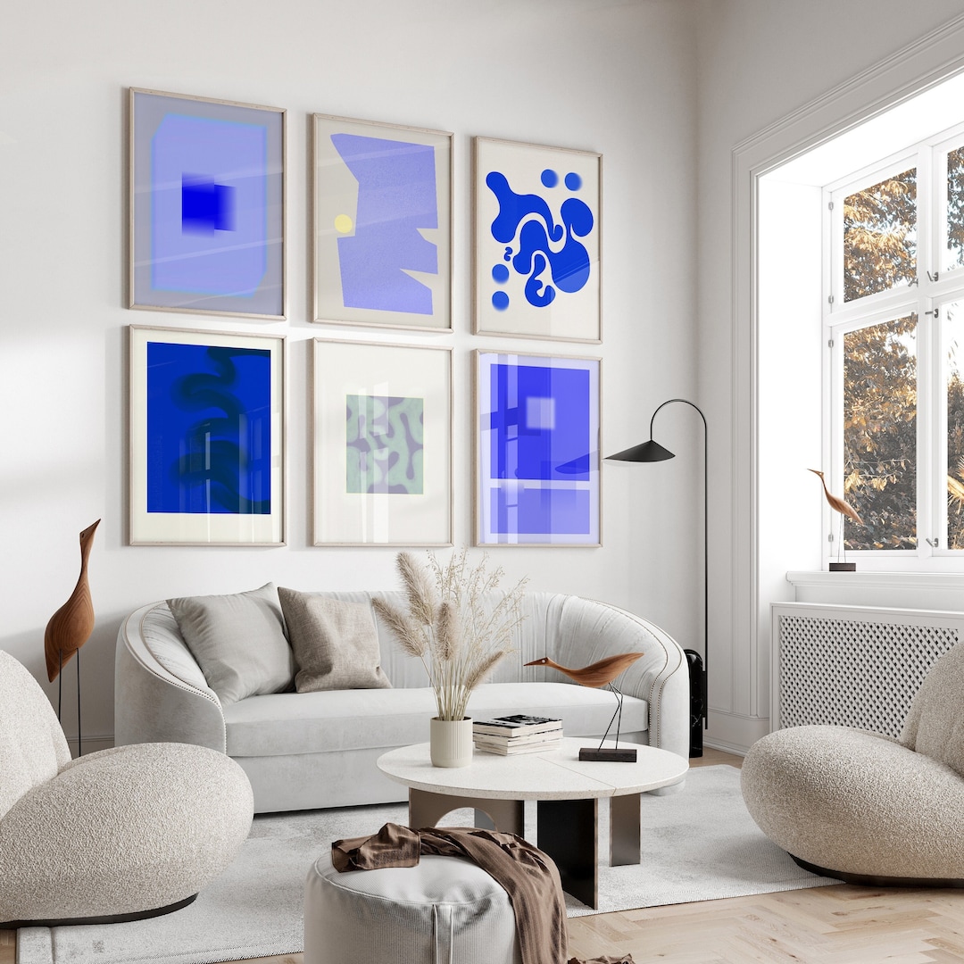 Set of 6 Blue Abstract Prints Geometric Colorful Wall Decor Art Set ...