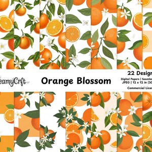 Apelsinblomma sömlöst mönster, citrusfrukter sommar digitala papper, kök sublimeringsdesign utskrivbara