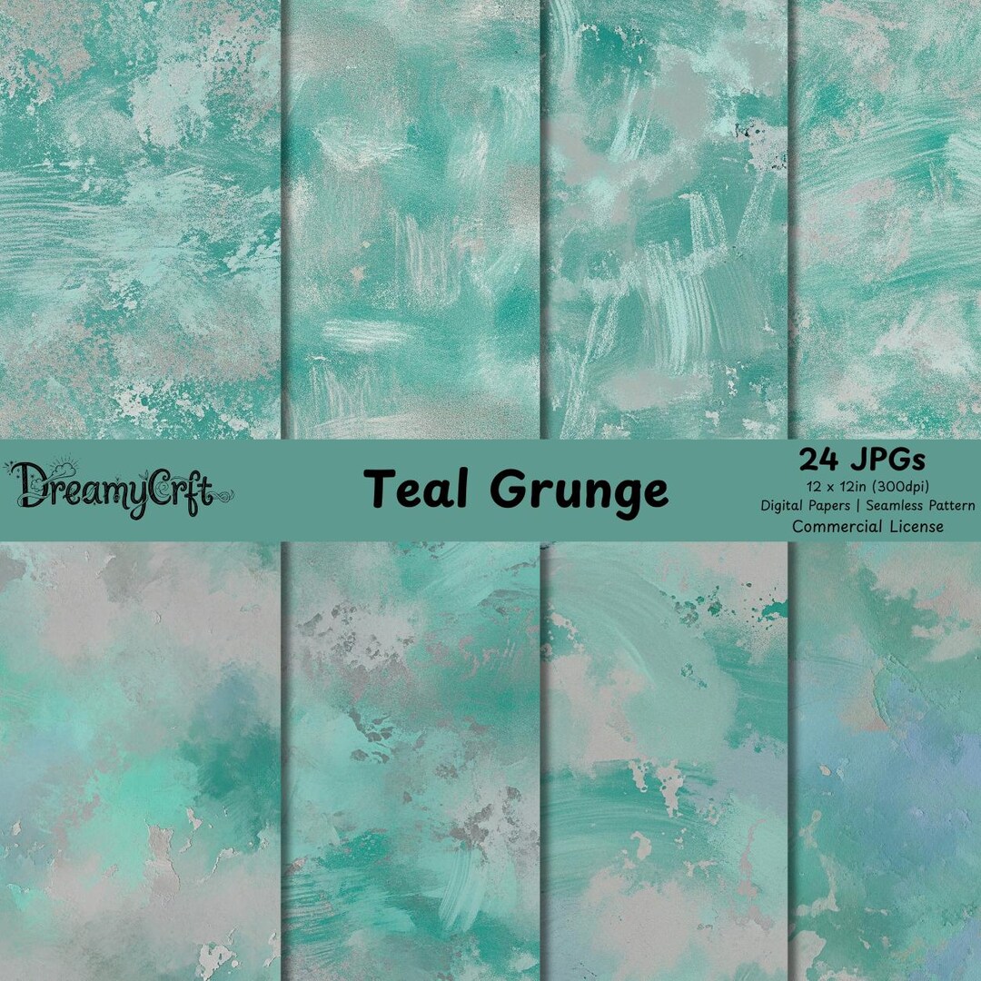 Teal Grunge Seamless Pattern, Turquoise Distressed Digital Paper ...