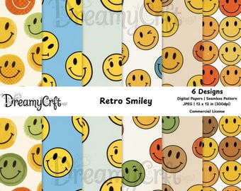 Retro Smiley Seamless Patterns, Fabric Design for Commercial Use