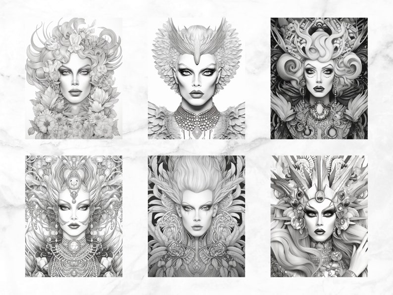 Drag Queens Coloring Pages Adult Coloring Book Instant Download 50