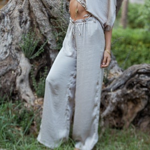 Taupe Palazzo Pants/ Champagne Satin Palazzo Pants/ Wide Leg Pants/ High Waist Palazzo Pants/ Boho Pants/ Loose Pants/ Satin Pants