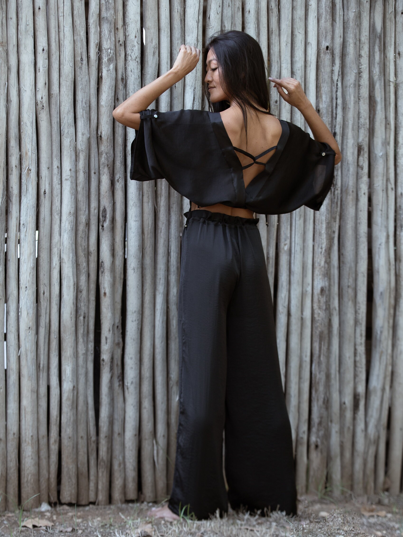 Cotton Flex Solid Black Palazzo Pants For Women