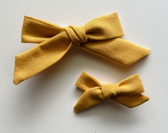 Baby Bow Clips and Headbands, Solid Yellow - Baby Girl Hair Accessories, Newborn Bows, Toddler Bows, Baby Gift, Bow and Headband