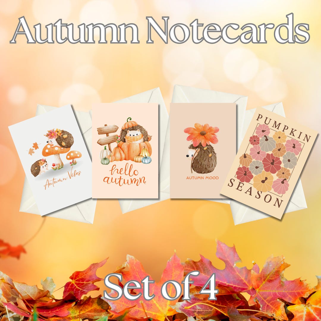 Autumn Wildlife Notecards: Cozy Fall Stationery, Set of 4 - Etsy