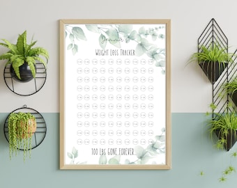 Personalized 100 lb Weight Loss Tracker Chart with Stickers (A3)