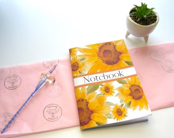 Handmade Notebook | Lined Notebook | Sunflower Notebook | A5 Notebook | Handmade Gifts | Handmade Sunflower Notebook with Lines