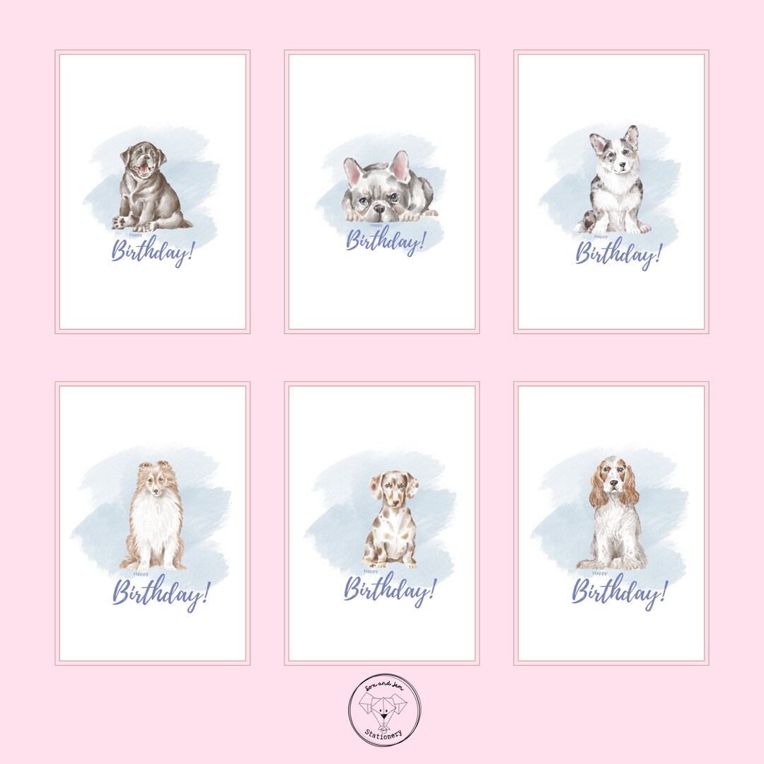 Happy Birthday Card Dog Birthday Card Illustrated Birthday Card Dog