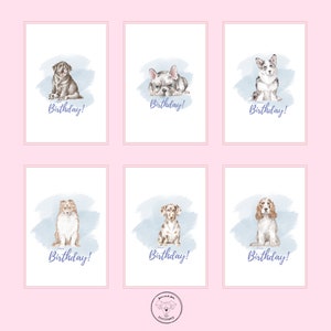 Carte joyeux anniversaire | Carte d'anniversaire de chien | Carte d'anniversaire illustrée | Carte d'amant de chien | Chiot | Carte chiot | Carte aquarelle | Lot de 6