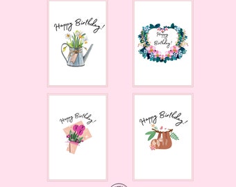 Blommigt födelsedagskortspaket: Illustrerade 5x7 gratulationskort