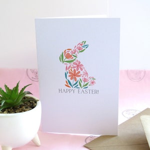 illustrée de Joyeuses Pâques | 5 x 7 pouces | | carte florale de lapin | Lapin de Pâques | de voeux aquarelle | Carte Pour Les Fêtes | Pâques