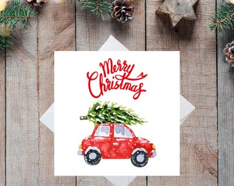 Illustrated Christmas Card | Christmas Car Card |  Watercolour Christmas Card |  Individual Card or MultiPack Christmas Card with Envelopes