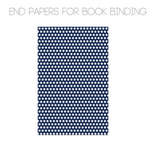 May include: A navy blue end paper with a white repeating pattern of five-pointed stars.