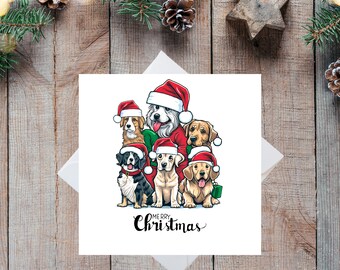 Carte de Noël mignonne d'amoureux des chiens | Chiens | illustrée de Noël pour chien | Carte de vœux individuelle ou paquet de cartes de vœux avec enveloppes