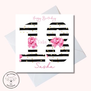 Carte d'anniversaire personnalisée | 18e anniversaire | Carte d'anniversaire illustrée | carte d'âge |  carte personnalisée | Anniversaire fleuri