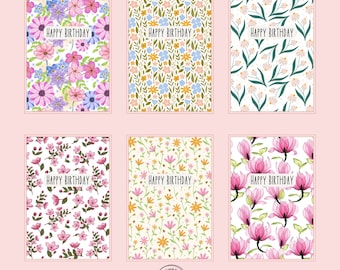 Floral Birthday Card 6 Pack: Illustrated 5x7 Card Bundle