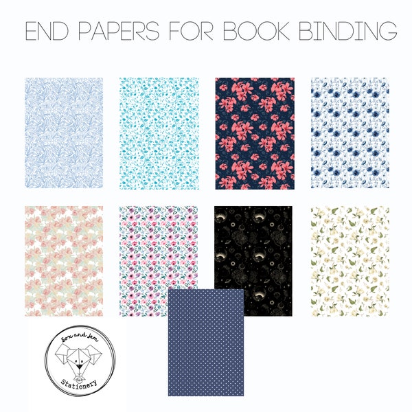 A4 Buchbindepapiere | 18 Blatt mit 9 Designs | Vorsatzpapiere für Buchmacher | Dekorpapier | Blumen Papier
