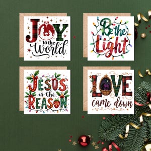 Confezione di biglietti di Natale cristiani / Confezione da 8 biglietti di Natale di lusso / 4 design unici / Biglietti religiosi / Biglietti festivi cristiani / Cristiani